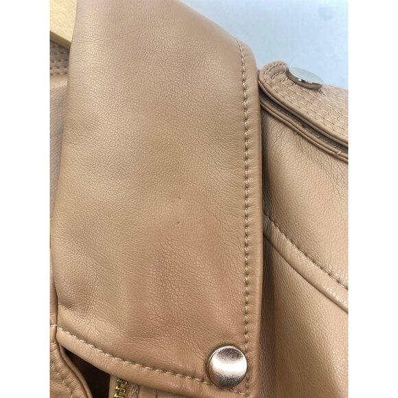 Chico's Women's Faux Leather Moto Jacket Tan Brown Zip Front Size 2 Large 12 14 - Picture 6 of 10